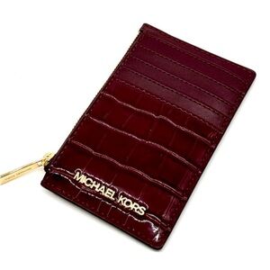 Michael Kors Medium Logo Card Case Wallet Ox Blood Multi